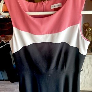 Calvin Klein Pink Black and White Belted Dress